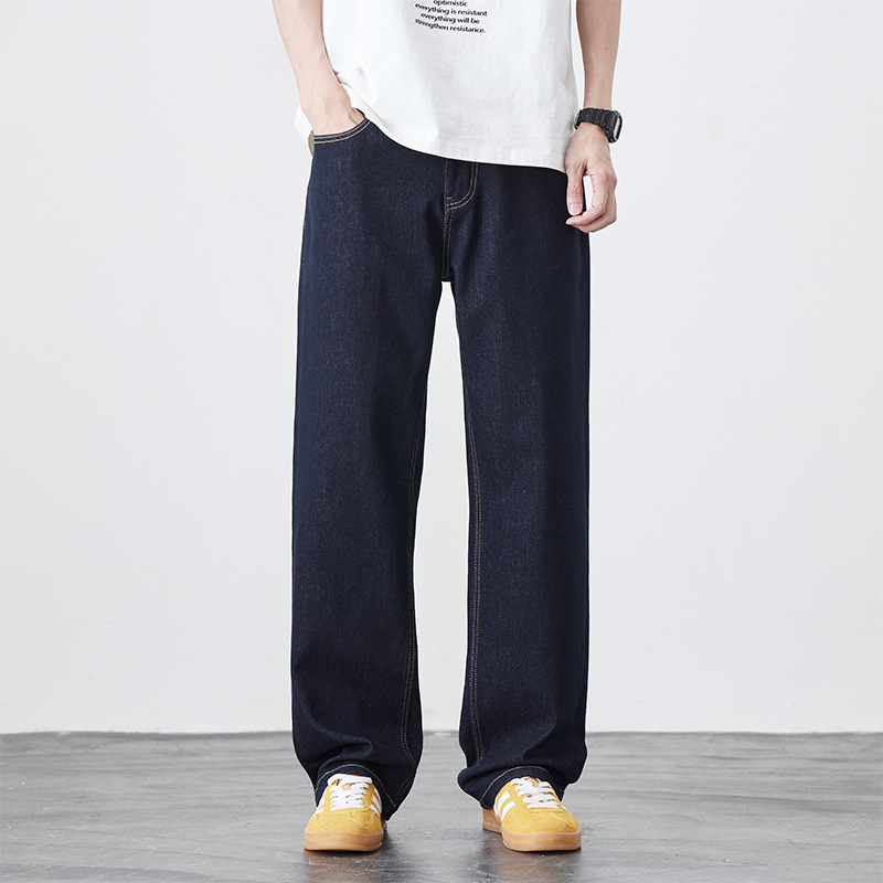 Spring and Summer New Blue Primary Tannin American Style High Street Stretch Straight Jeans Men's Loose Retro All-match Trousers