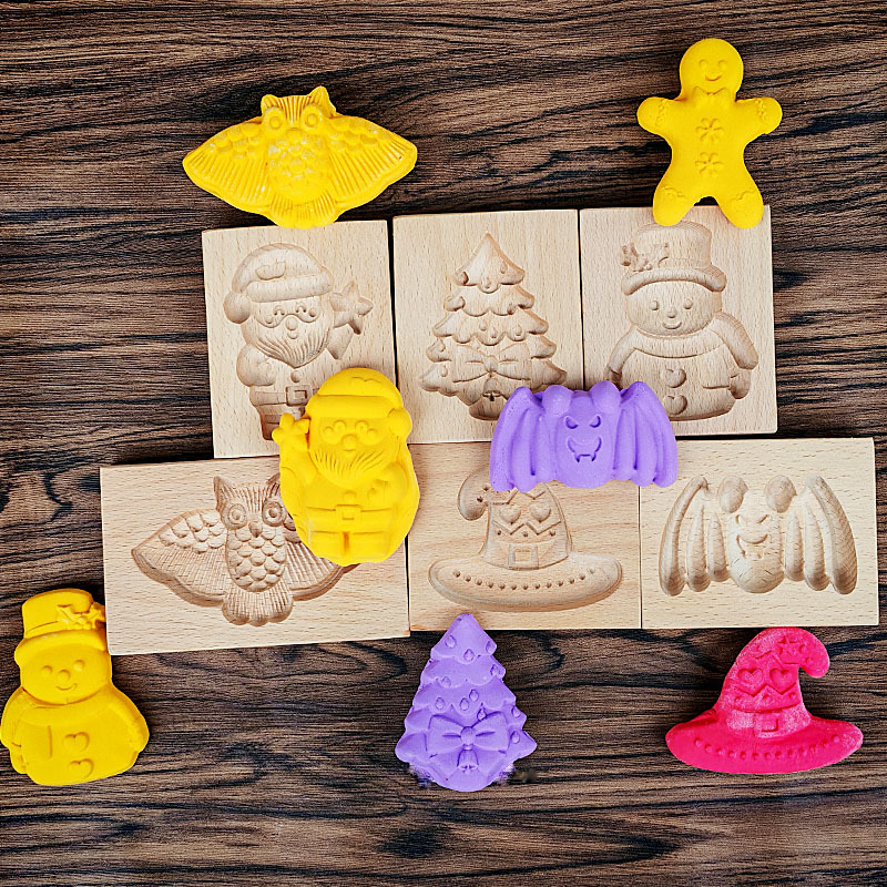 新款跨境木制饼干模具Cookie Mold Cutter榉木曲奇脆饼木质模具