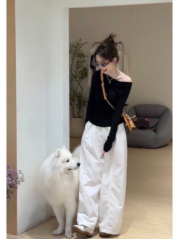 韩系气质露背一字肩上衣女秋季穿搭设计感小众辣妹风黑色长袖T恤|undefined
