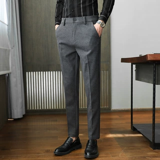 冬季毛呢男士休闲西裤简约款轻商务男装长裤厚款弹力男装裤