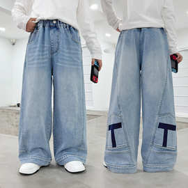韩版童装中大童牛仔阔腿裤2026春季新款儿童休闲牛仔裤宽松男友裤