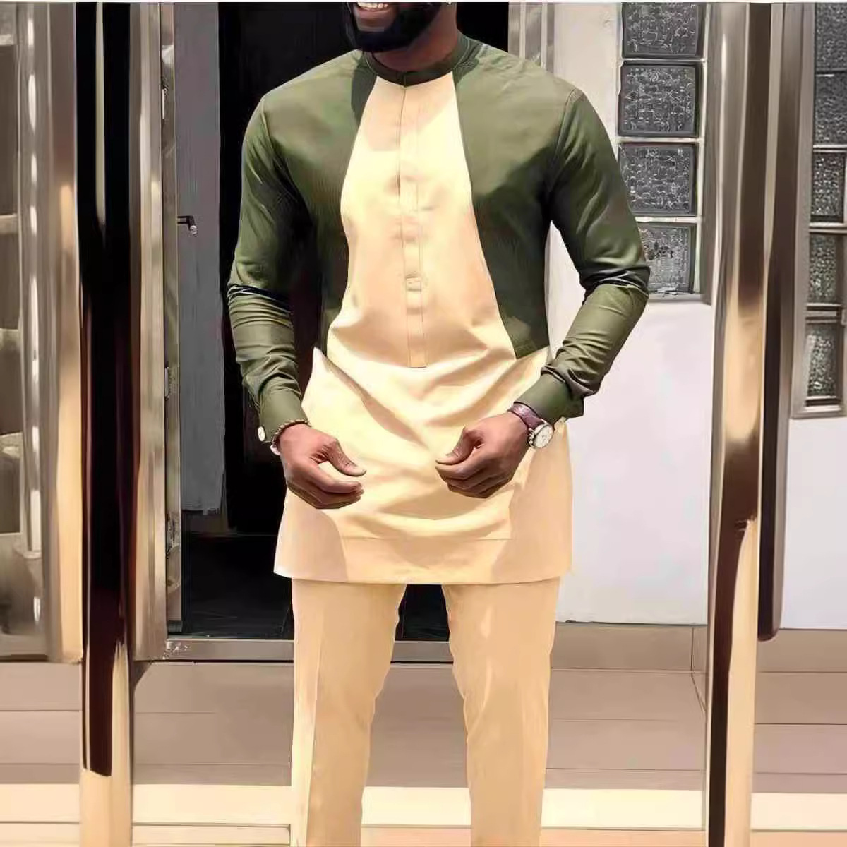 Men's African Print Suit Set – 2-Piece Tribal Pattern Shirt & Pants For Afrobeat Parties – Wax Cotton Polyester Blend (M-4XL)_voghion.com