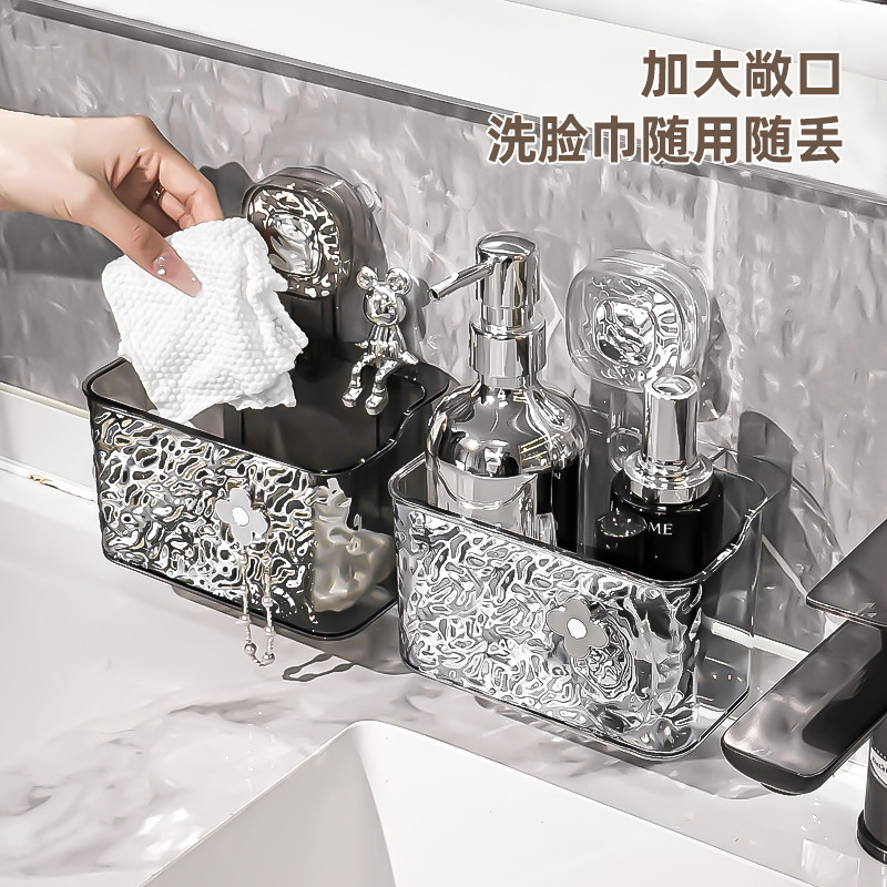 Ventosa toalla de lavado de cara desechada caja de almacenamiento inodoro montado en la pared lavabo de baño toalla de limpieza de cara estante multifuncional