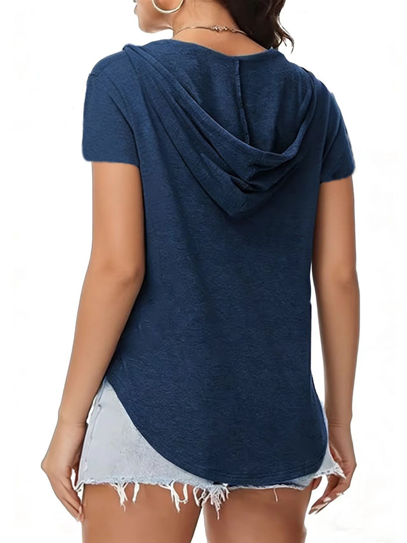 2026 Spring And Summer European And American Maternity Wear New Foreign Trade Fashion Break V-neck Hooded Women's Top T-shirt_ecoleips.com