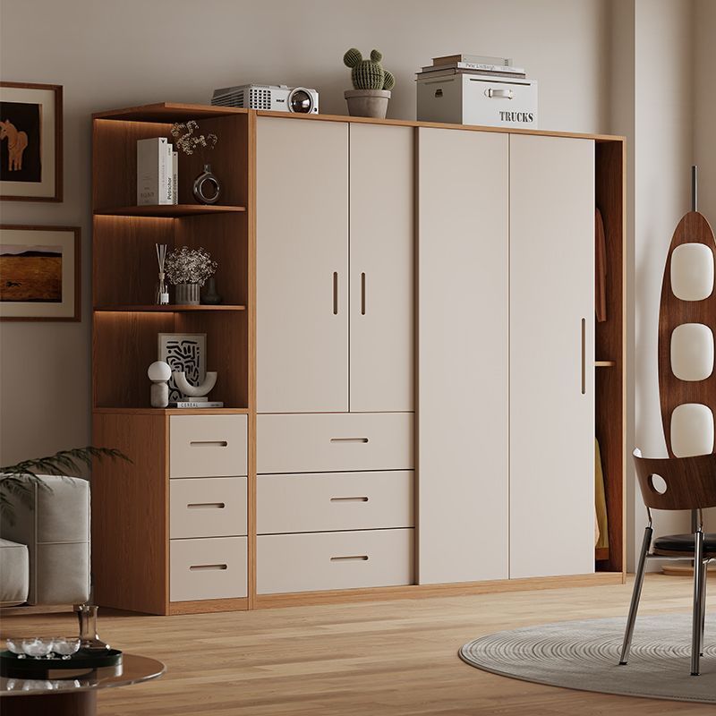 All Solid Wood Sliding Door Wardrobe Home Bedroom Oak Japanese Style Sliding Door Wardrobe Modern Simple Log Style Storage Cabinet