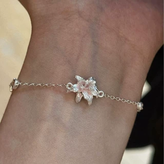 清冷韩系银色百合花手链小众高级感优雅百搭通勤送礼物简约手饰女