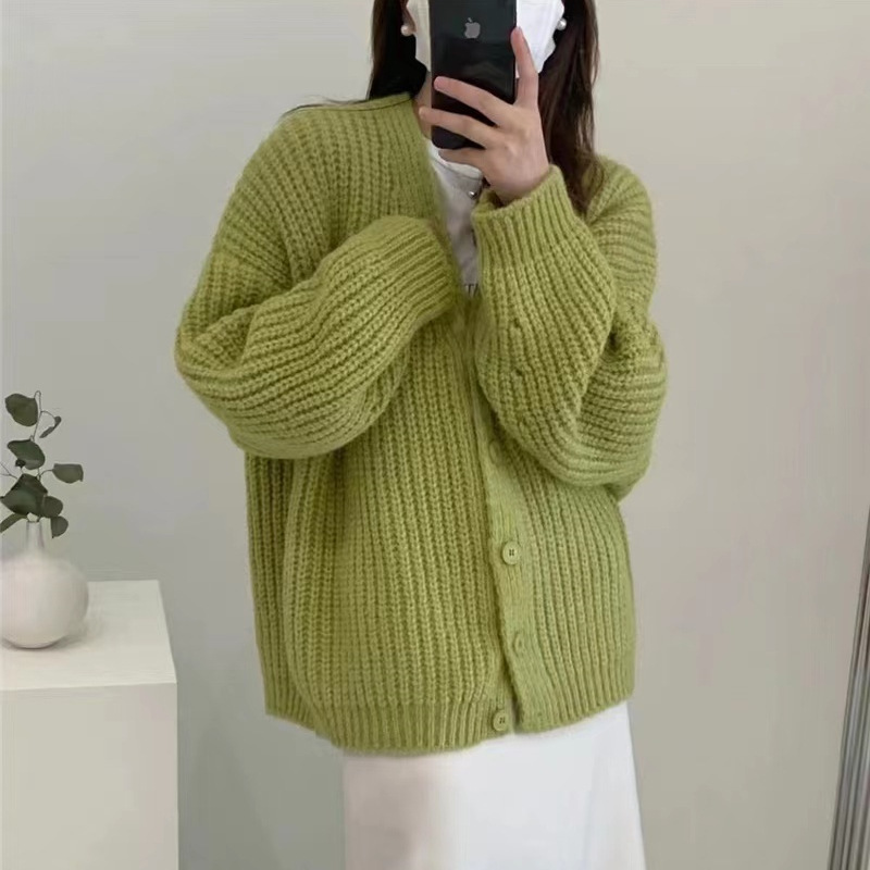 24 invierno Puyuan perezoso viento aguja gruesa lana suéter cardigan 2024 primavera y otoño nuevo suelto