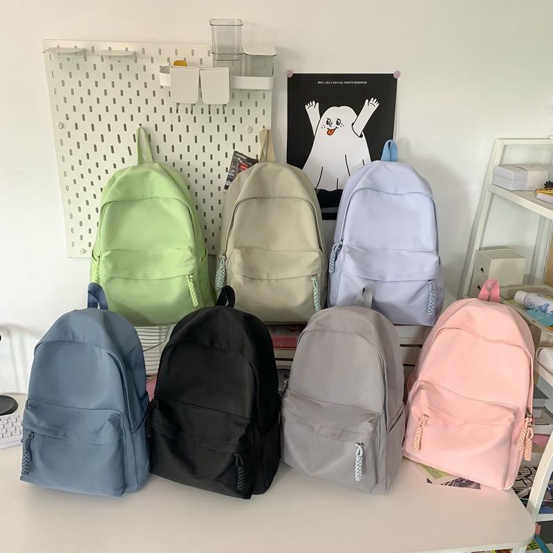 Cross-Border New Schoolbag Women's Large Capacity Simple Campus Versatile Casual Backpack Solid Color High-Value Student Backpack