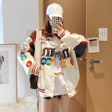 mm豆棒球服男女机车外套ins潮牌欧货2023情侣新款刺绣vintage夹克