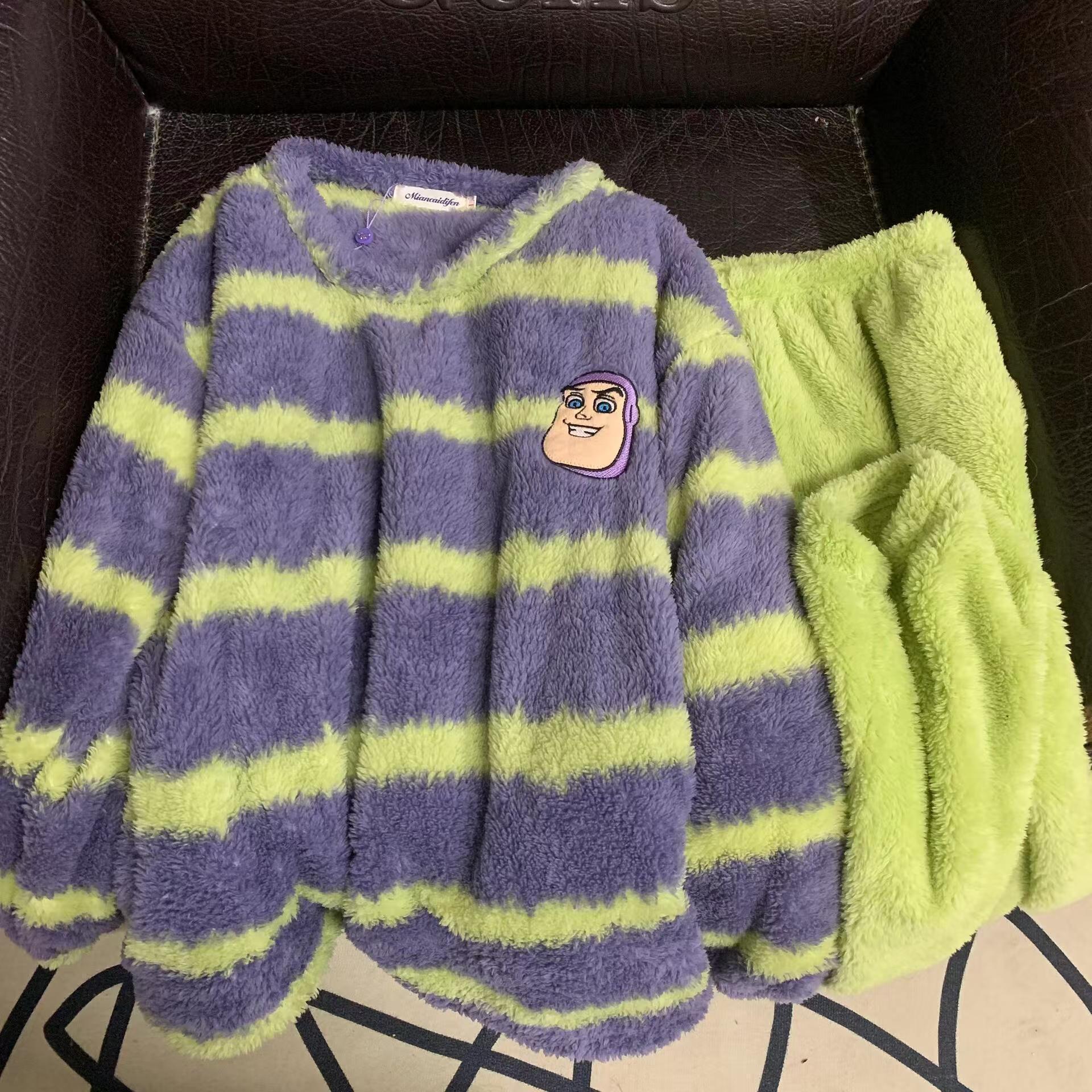 Panda coral pijamas de terciopelo de invierno para mujeres con terciopelo grueso y cálido hombre de cuello redondo franela pareja set de ropa de casa