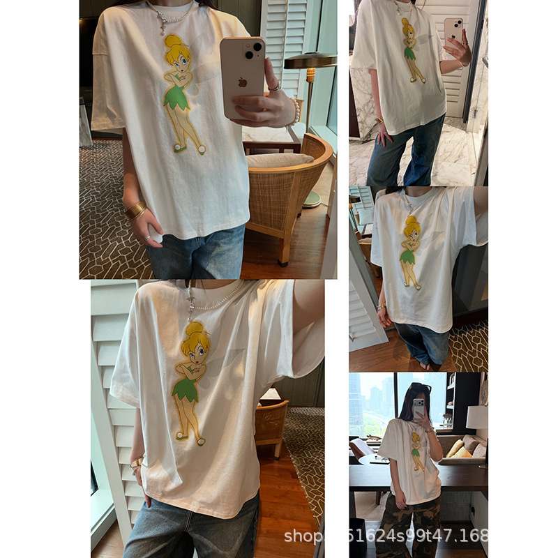 In Stock for Immediate Delivery: 26Ss New Style Elf Print Round Neck Pullover Casual Short-Sleeve T-Shirt for Women In Stock for Immediate Delivery: 26Ss New Style Elf Print Round Neck Pullover Casual Short-Sleeve T-Shirt for Women