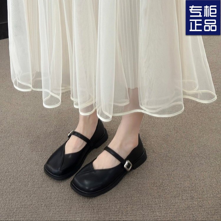 Ballet Style All-match Retro Women's Thick-soled Leather Shoes Women's 2025 New Summer French Style Thick Heel Slip-on Lefu