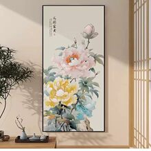 牡丹图新中式玄关装饰画花开富贵客厅挂画入户对门背景墙走廊壁画