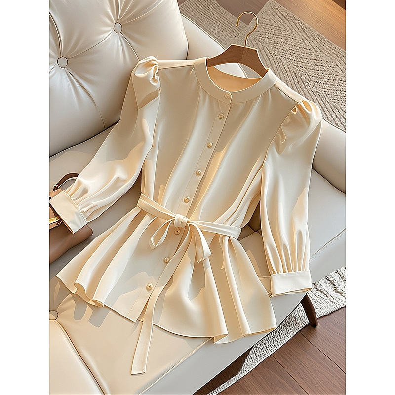 Women's Clothing beautiful milk series gentle and sweet temperament tops are super beautiful apricot long sleeved shirts for women in early autumn_voghion.com