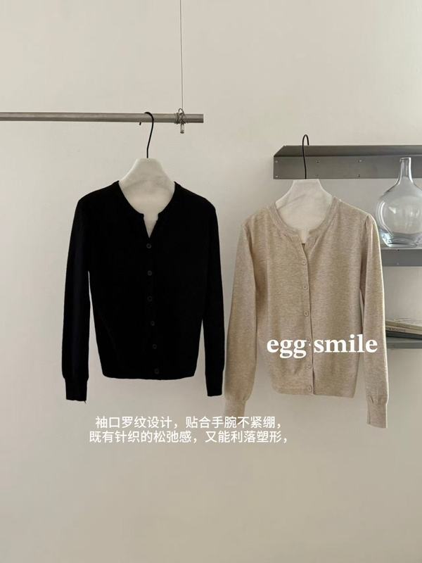 egg smile15色软糯绵羊绒针织开衫女早秋外套纯色简约百搭小开衫|undefined
