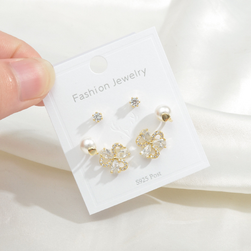 Fashion Snake Copper Inlay Zircon Ear Studs 3 Pairs display picture 1