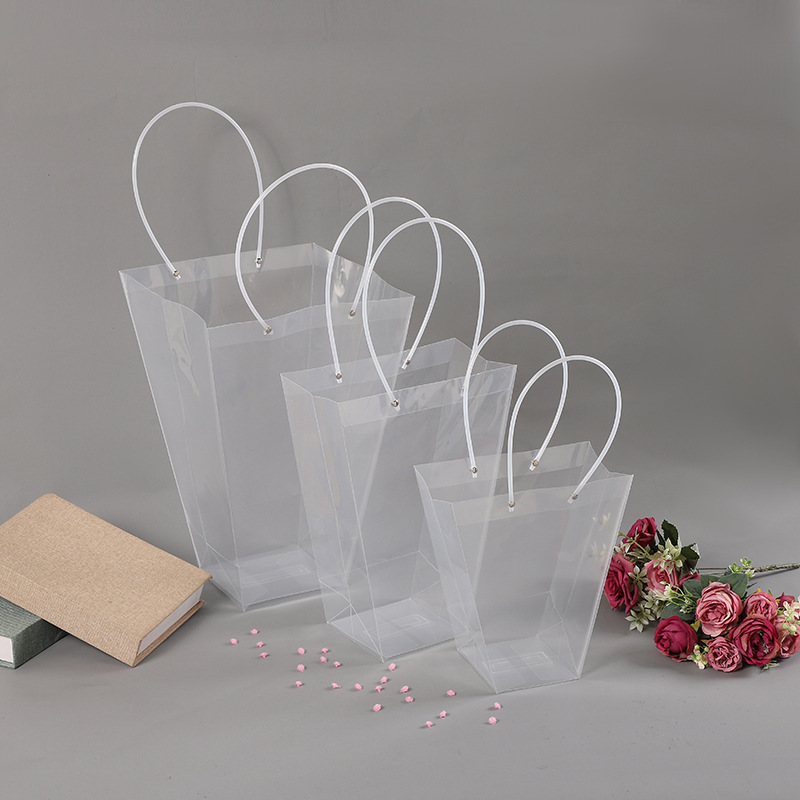 透明梯形花袋 植物手提袋 防水PP礼品袋 盆景盆栽袋 玫瑰花手提袋