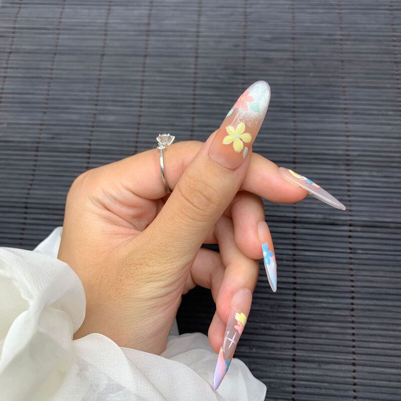 Spring and Autumn Explosions Monet Garden Oil Painting Cat's Eye Manicure Wearable Removable Repeated Use Waterproof Whitening