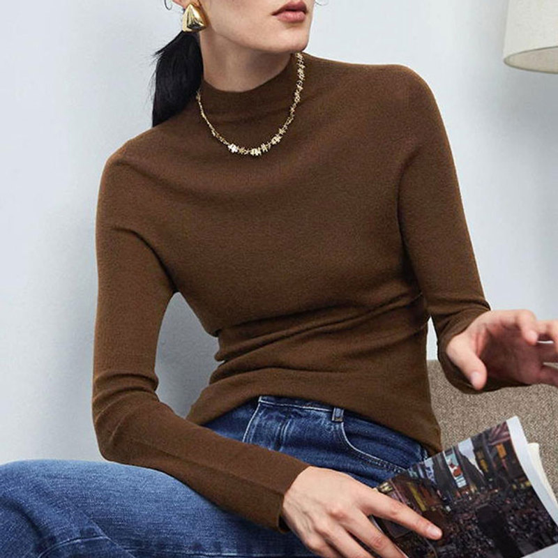 【Shenghong】Early Autumn New Seamless One-piece Wool Base Shirt with Half-high Collar, Slim Fit Knit Sweater 【Shenghong】Early Autumn New Seamless One-piece Wool Base Shirt with Half-high Collar, Slim Fit Knit Sweater