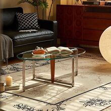 北欧复古茶几椭圆形客厅2024款家用金属钢化玻璃极简约现代小户型