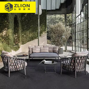 Casual Outdoor Villa Courtyard Sofa Chair Garden Rope Woven Balcony Rope Chair Furniture Hotel B&B Terrace Sofa