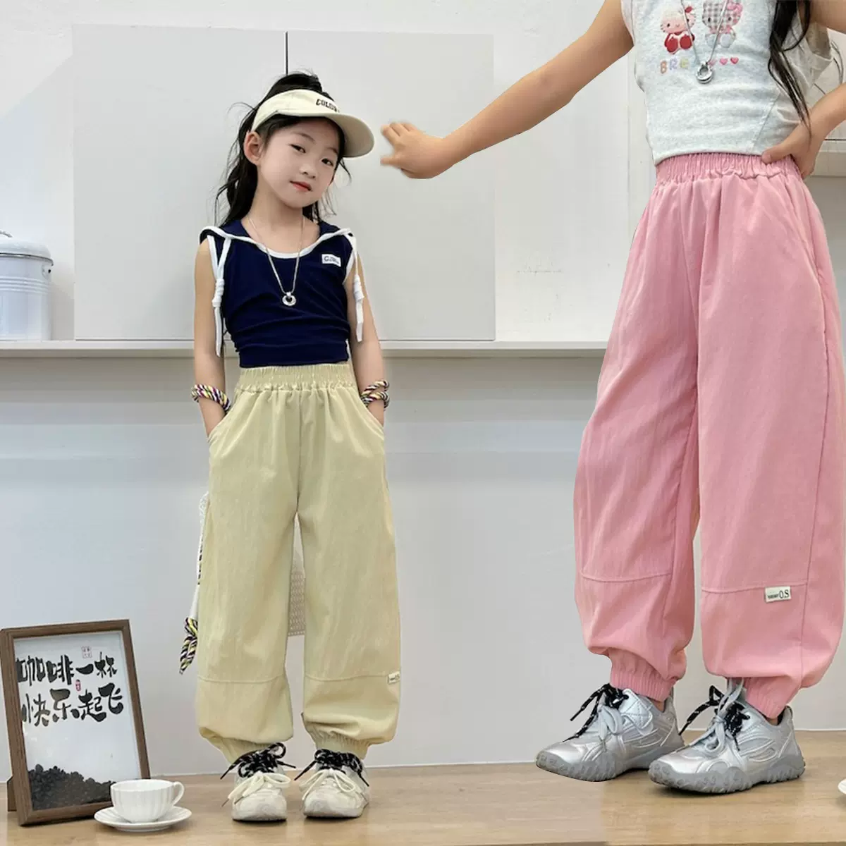 新款裤子夏季薄款拼接运动裤儿童透气休闲束口裤宝宝外穿洋气长裤