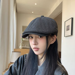 凉芳 韩版亚麻前进帽子女夏天薄款复古贝雷帽休闲个性鸭舌帽男潮