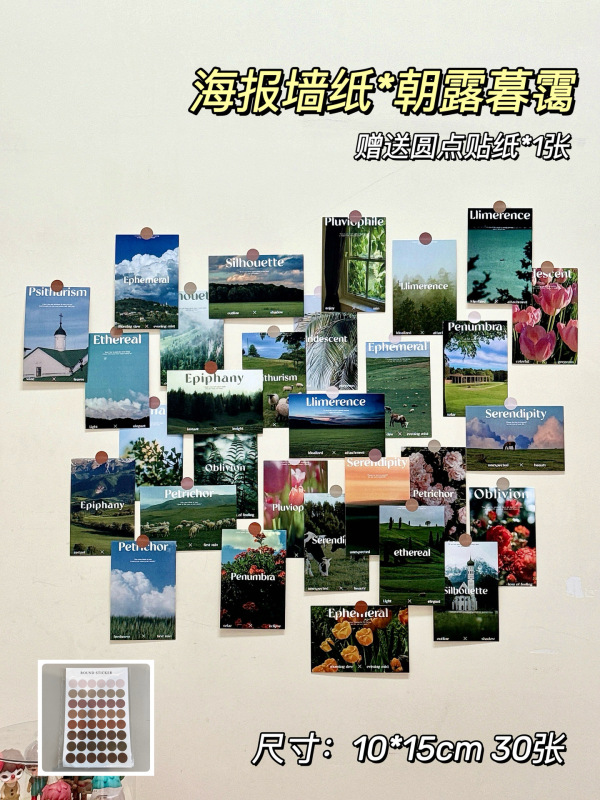 Ins復古風壁貼り部屋壁面装飾寝室背景シール配置写真壁ベッドポスター貼り絵|undefined