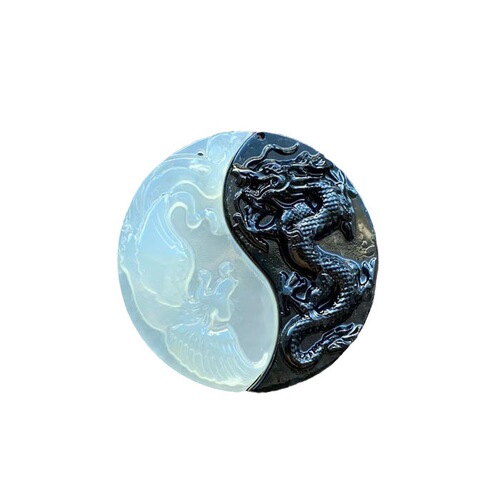 Natural jade dragon and phoenix pair pendant Xiuyu Bagua color black and white with dragon and phoenix pair pendant couple model