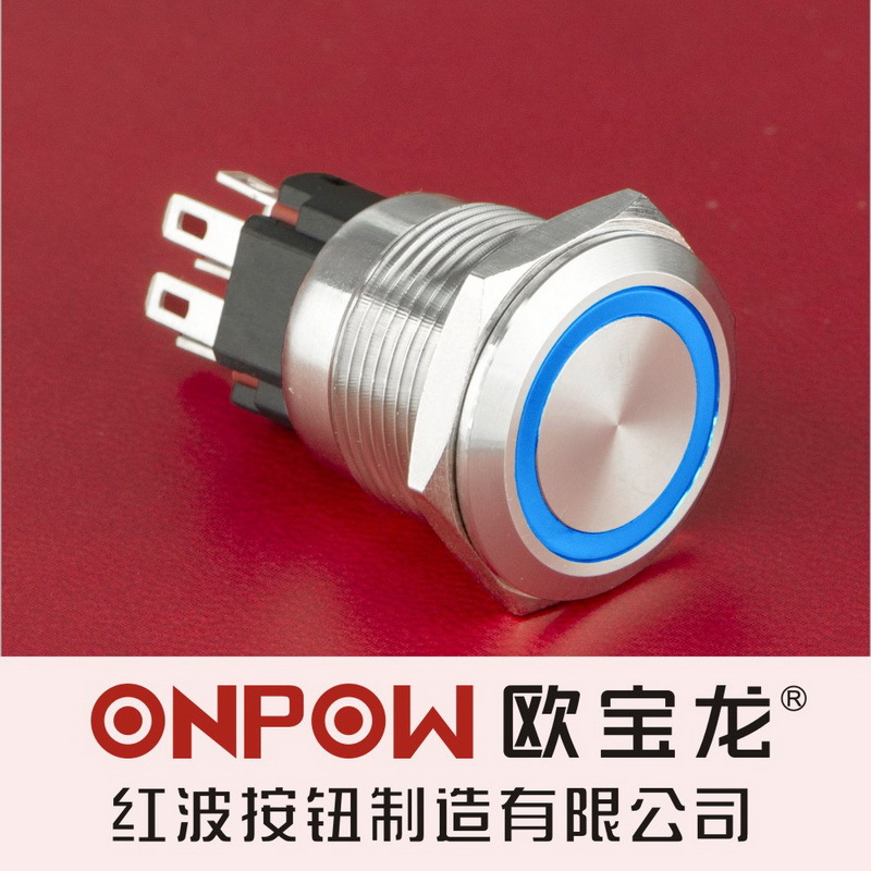 欧宝龙中国红波ONPOW61系列19mm金属快动环形带灯按钮开关