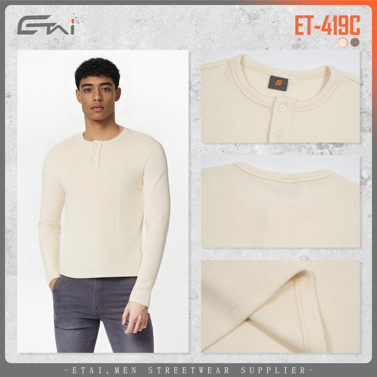 ETAI ropa de hombre primavera y otoño perezoso Henry camiseta de manga larga marca de moda para hombres con camiseta de base de manga larga casual de color sólido