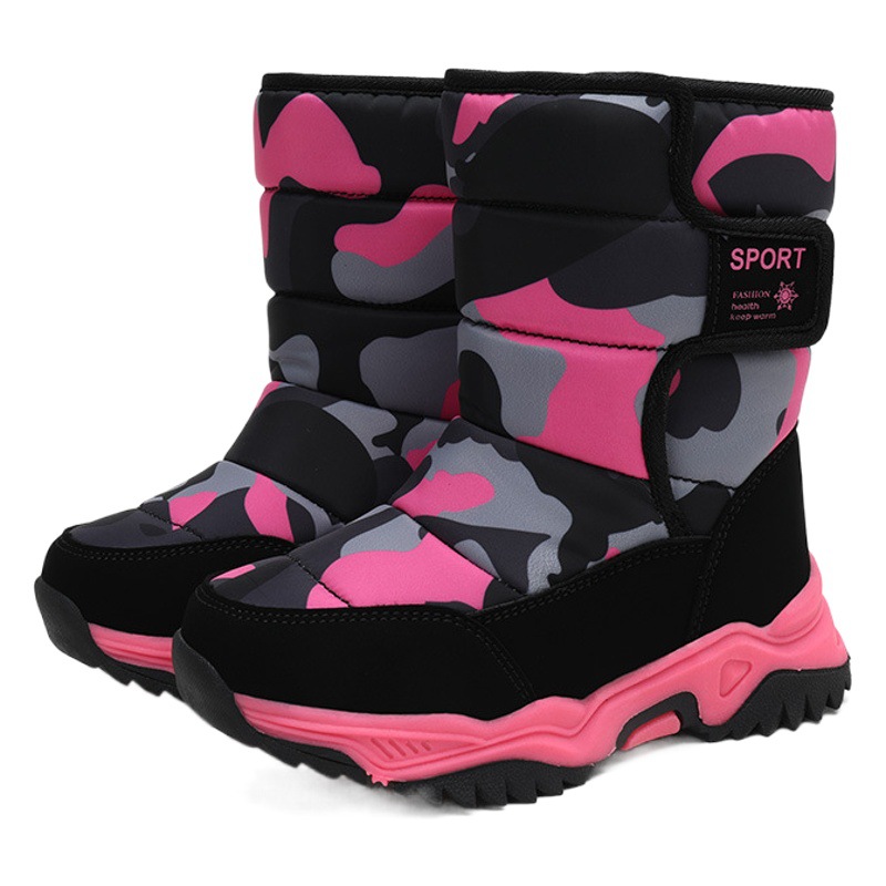 Suministro transfronterizo de botas de nieve para niños en invierno zapatos de algodón cálido con forro polar camuflaje botas de algodón para niños en stock