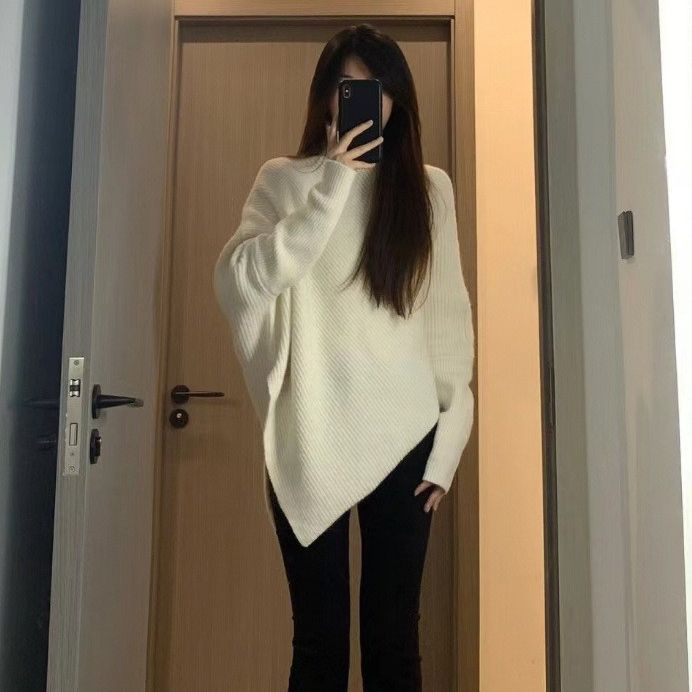 Suéter suave de punto irregular de cuello alto estilo coreano para mujer, novedad de primavera 2024, estilo holgado y relajado