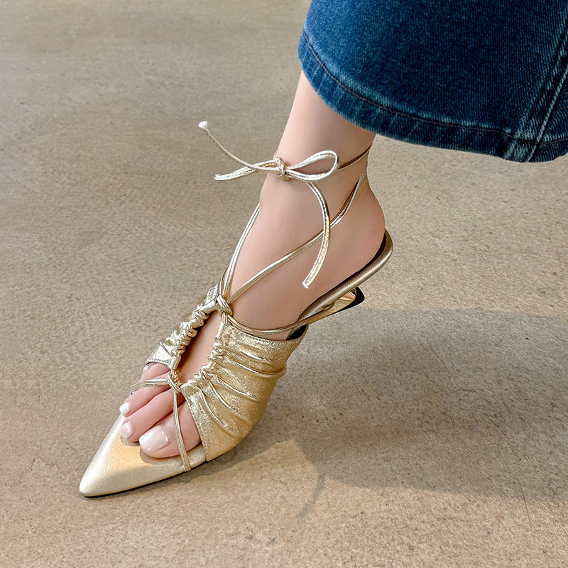 Legs Are Perfect! 2025 New Summer Style French Personalized Cat Heel Sandals Strappy Sandals Women's High Heel Design