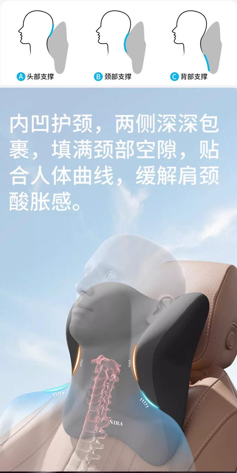 Cross-Border Car Headrest, Universal Car Lumbar Support for All Seasons, Memory Foam Lumbar Support, Car Pillow, Sedentary Car Neck Pillow