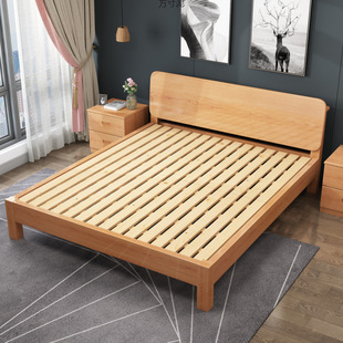 Beech Solid Wood Bed Student Bed 0.9m Single Bed 1.5m Double Bed 1.8m Master Bedroom Simple Japanese Factory