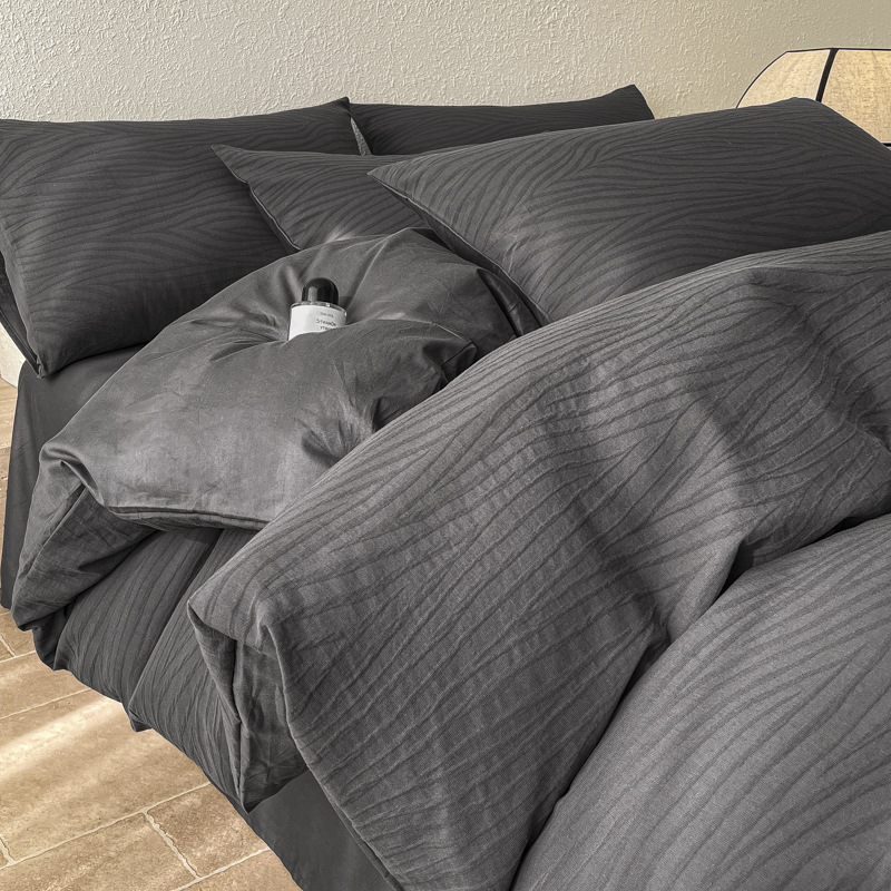 Luz de lujo doble capa de algodón jacquard de tres capas de colchón de alta calidad de cuatro piezas de sábanas de cama de algodón de tres piezas de ropa de cama