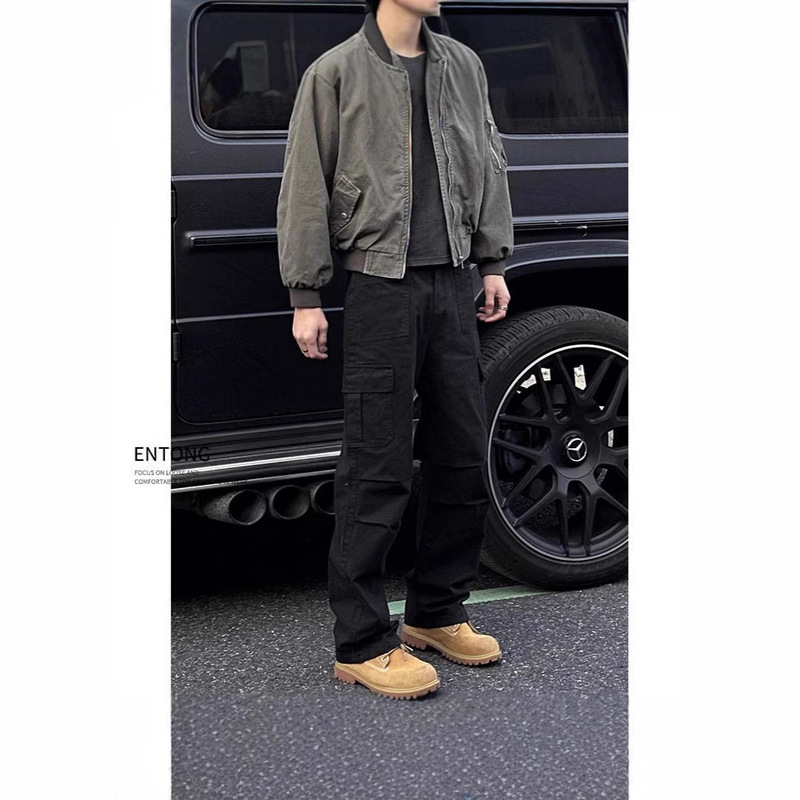 American Style 2025 Spring and Autumn High-End Pleated Cargo Pants Men's National Trend Straight Loose Casual Long Pants