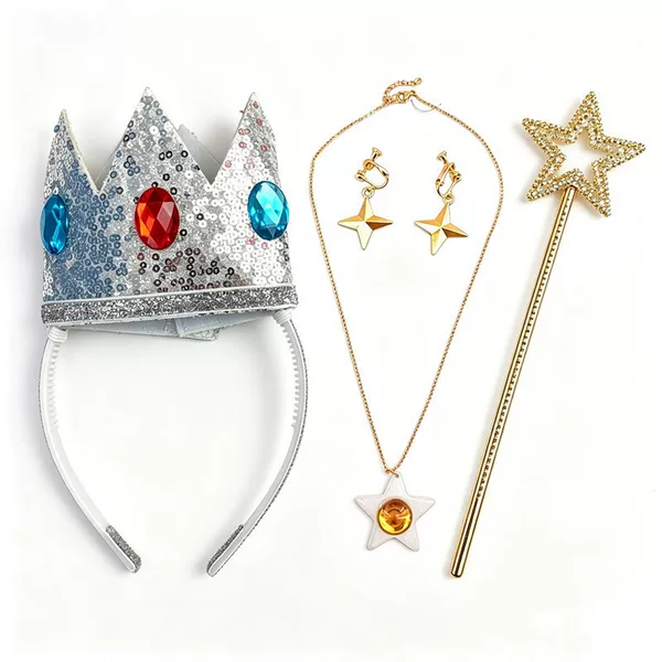 Princess Peach, Princess Rosa, Crown, Magic Wand, Star Ear Clips, Gloves, Mario Cosplay Costume