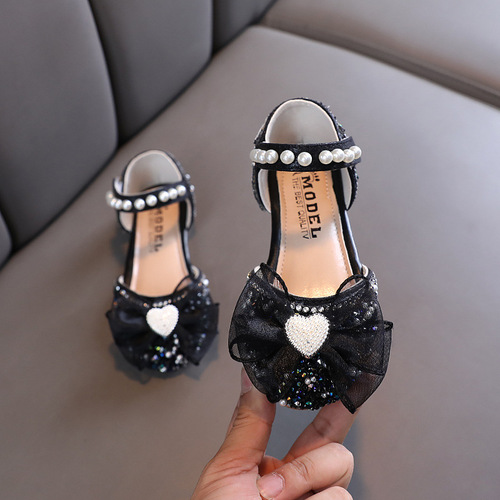 2024 Autumn New Girls Princess Girls Small, Medium and Large Children Pearl Princess Single Shoes Leather Shoes