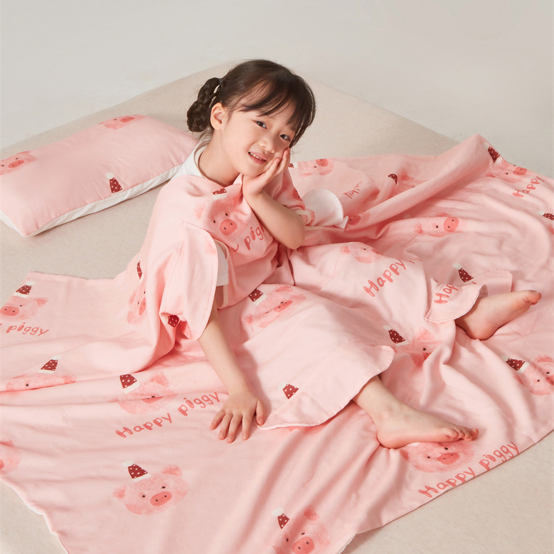 Category a Maternal and Infant Grade Cotton Double-Layer Yarn Baby Anti-Kick Sleeping Bag Multi-Functional Kindergarten Kidsren's Nap Belly Protection Blanket