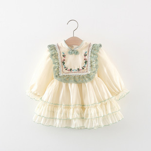 2023 Spring and Autumn New girls' lace embroidered Twilight yarn dress girls' Korean style lace princess dress