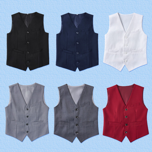 Children's Black Suit Vest for Boys, Flower Child Formal Dress Performance Suit, British Style Trendy Solid Color Vest