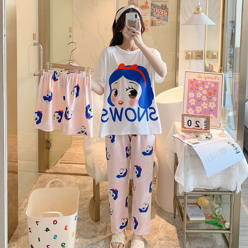 越境ライブ 夏用パジャマ レディース 半袖 ショートパンツ 3点セット ゆったり 韓国風 学生 ホームウェアセット 外出可|undefined