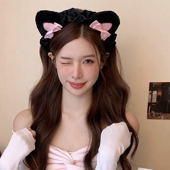 かわいい立体ぬいぐるみ猫耳カチューシャ女の子猫リボンカチューシャ洗顔ヘアピンヘアアクセサリー|undefined