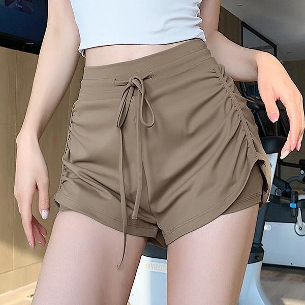 Yi Di with Lined High Waist Elastic Pleated Drawstring Yoga Pants Running Shorts Training Fitness Pants for Women