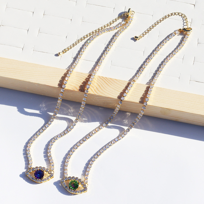 Retro Eye Copper Necklace Zircon Copper Necklaces