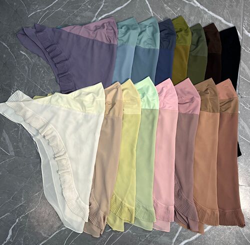 Amazon Muslim headscarf Middle Eastern ethnic double-layer chiffon Malaysian turtleneck color-blocked pleated edge headband for women