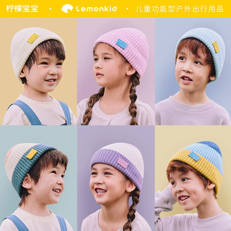 Лимонная детская шапка для мальчиков и девочек, детская осенне-зимняя шерстяная теплая шапка для защиты ушей, шерстяная вязаная шапка оптом