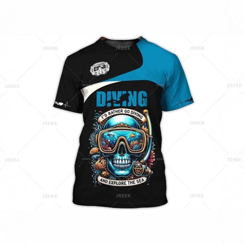 Summer 3D Scuba Diving Printed T-Shirt Men's Free Diving Pattern Clothing Sports Fitness Short Sleeve Clothing